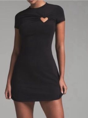 SKIMS Cotton Jersey Heart Cut Out Dress Soot Black Limited Edition Size XS